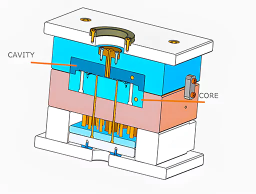 Schematic diagram of the distinction between mold cavity and mold core
