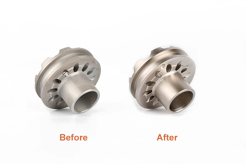 Before and after surface finishing of metal machined part