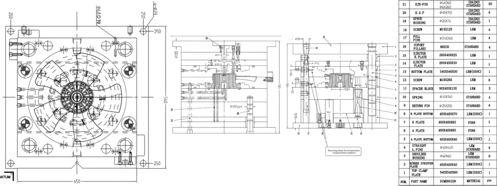 Dessin et paramètres de la conception du moule de l'aube de ventilateur