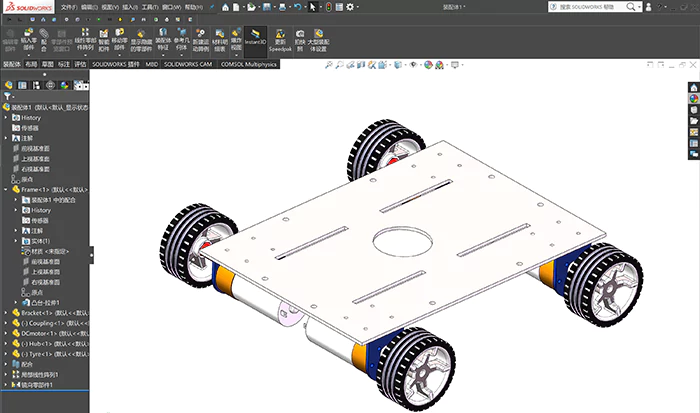 Solidworks-based 3D modeling of a four-wheel drive trajectory cart robot